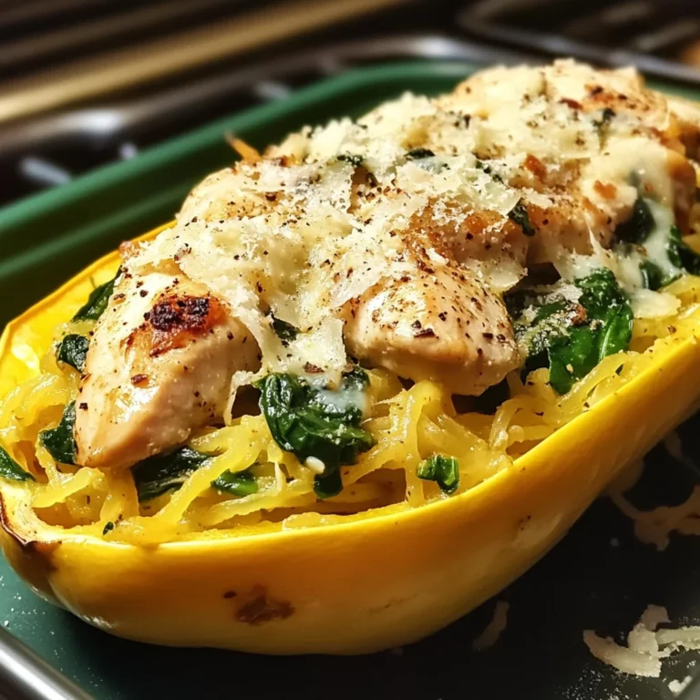 Garlic Parmesan Stuffed Spaghetti Squash with Chicken and Spinach