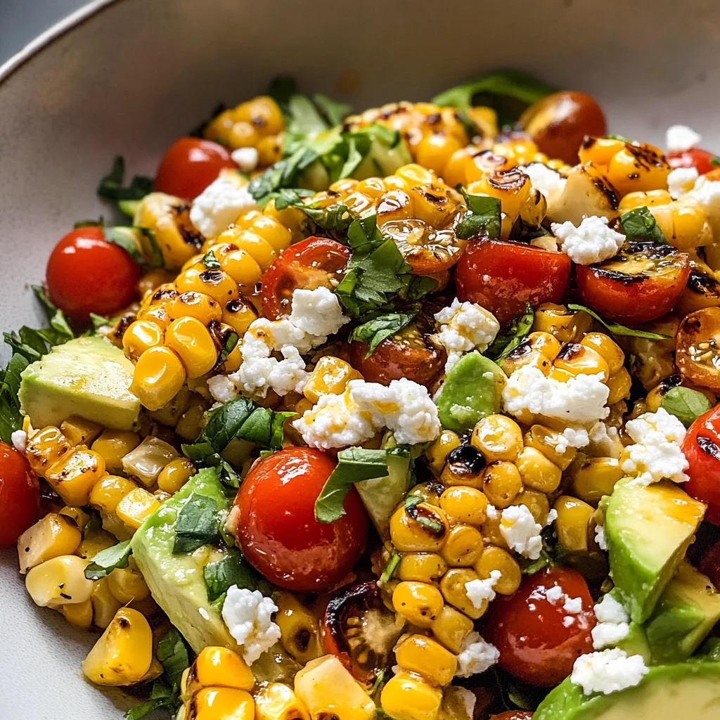 Grilled Corn Salad with Avocado, Goat Cheese & Hot Honey Vinaigrette