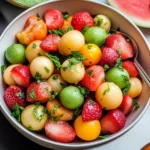 Melon Strawberry Salad with Lime Mint Dressing