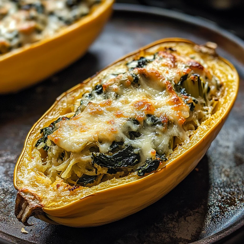 Spinach and Artichoke Stuffed Spaghetti Squash