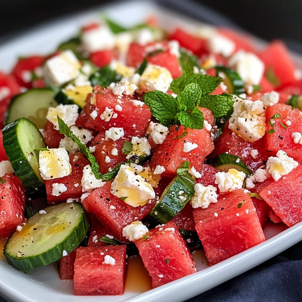 Watermelon Salad With Feta, Mint, and Cucumber